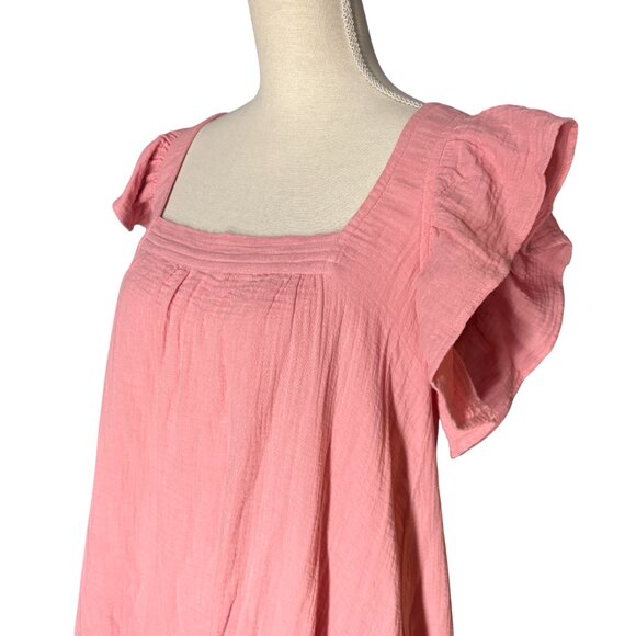 NWT Ophelia & Indigo Flora Dress in pink M medium midi flutter sleeve cotton - Picture 5 of 9